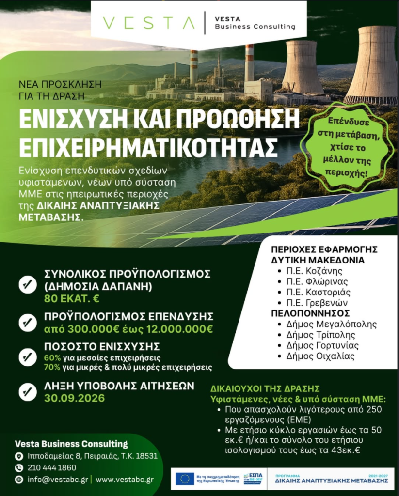 ΝΕΑ ΠΡΟΣΚΛΗΣΗ ΓΙΑ ΤΗΝ ΕΝΙΣΧΥΣΗ ΚΑΙ ΠΡΟΩΘΗΣΗ ΤΗΣ ΕΠΙΧΕΙΡΗΜΑΤΙΚΟΤΗΤΑΣ
