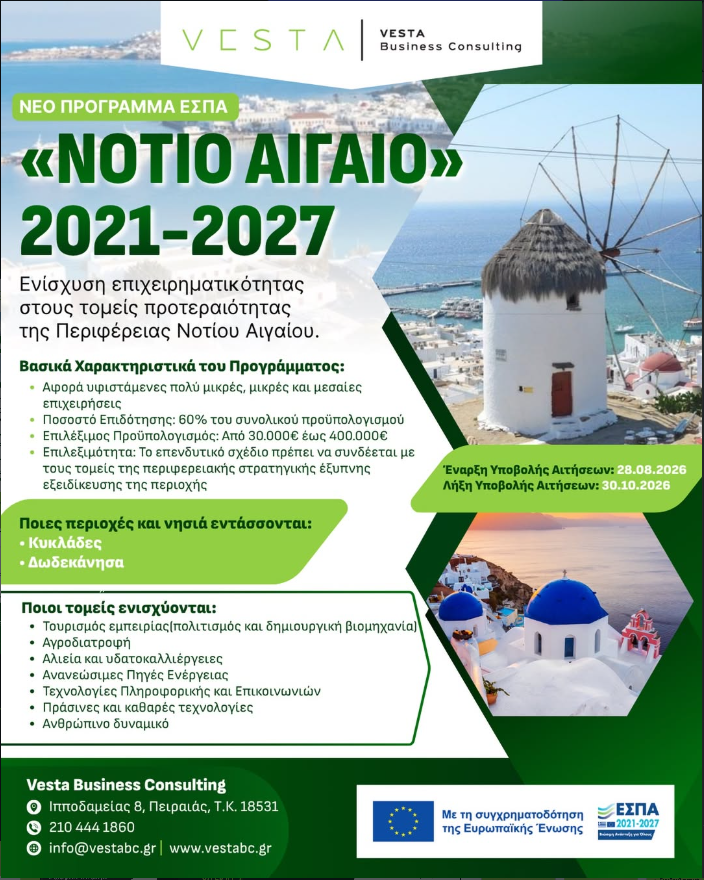 Πρόγραμμα ΕΣΠΑ «Νότιο Αιγαίο» 2021-2027